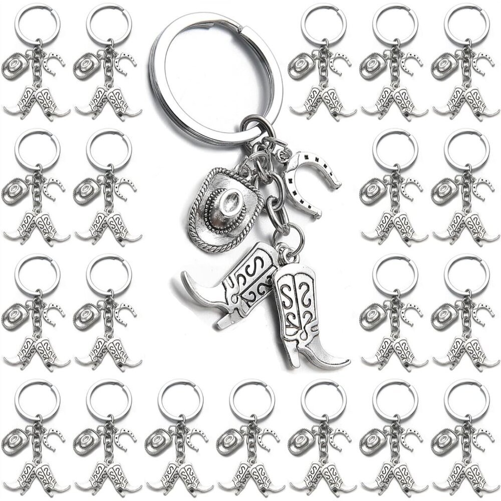 20PCS Hat Boot Horseshoe Keychain Western Cowgirl Keyring Equestrian Keychain Ho